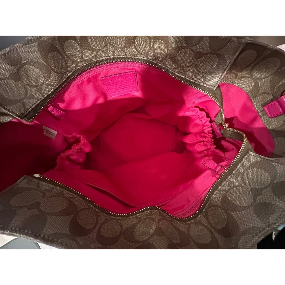 Coach Signature Canvas Baby Bag Diaper Tote Khaki Pink F35414